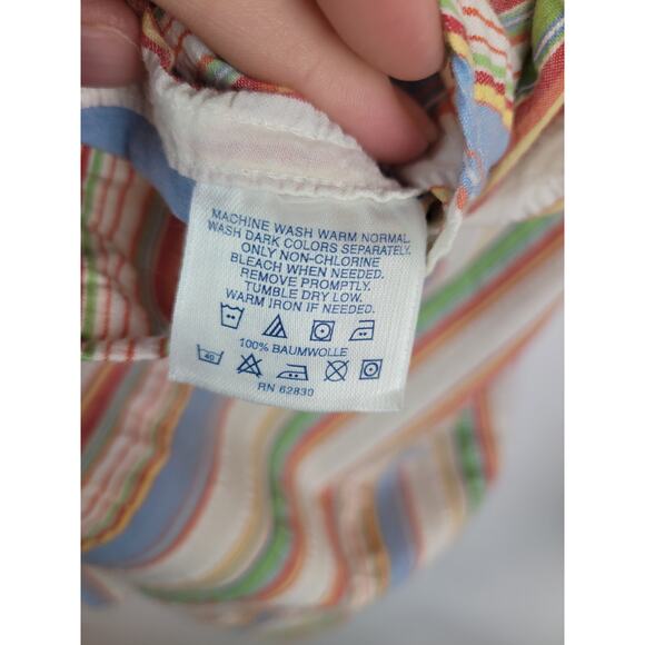 Lands End Men's Striped Long Sleeve Button Up Shirt Blue Green Red Yellow Sz XL - Picture 6 of 12